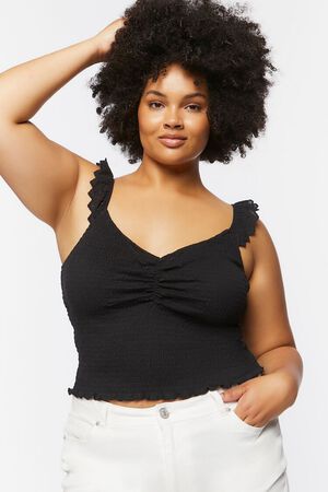 BLACK Plus Size Smocked Tank Top, image 1