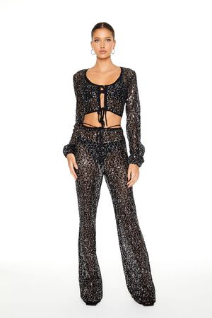 BLACK Sequin Crop Top & Pants Set, image 1