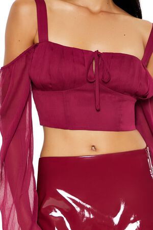 MAGENTA Chiffon Open-Shoulder Crop Top, image 3