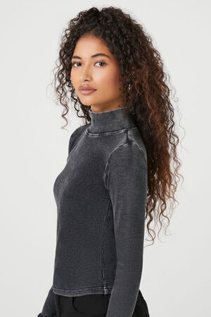 BLACK Waffle Knit Turtleneck Top, image 2