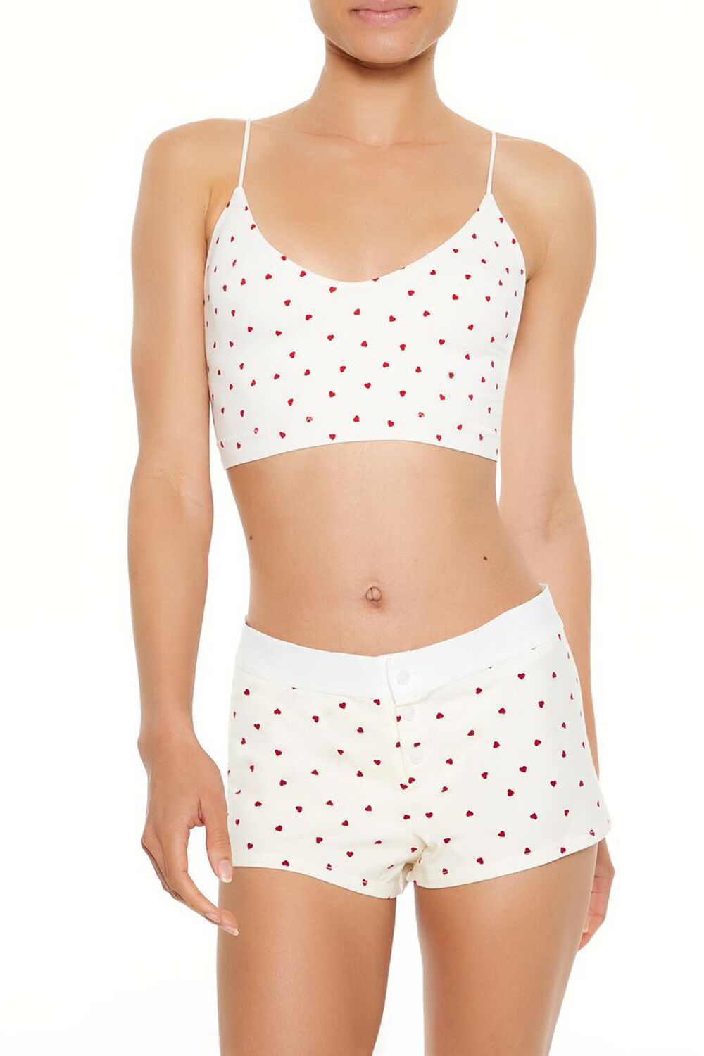 WHITE/RED Seamless Heart Print Bralette, image 1