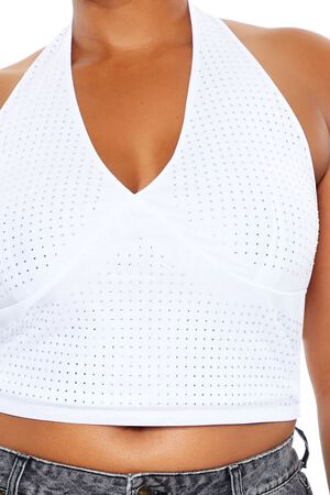 RED Plus Size Rhinestone Halter Top, image 3