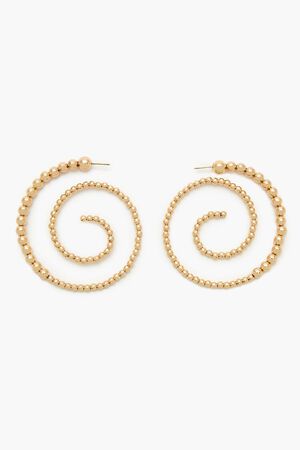 GOLD Beaded Spiral Hoop Earrings, image 1