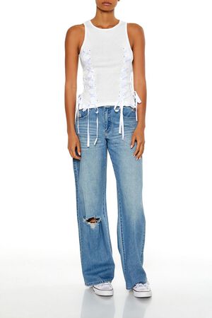 WHITE Ribbon Lace-Up Tank Top, image 2