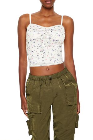 CREAM/MULTI Ditsy Floral Lace-Up Cami, image 1