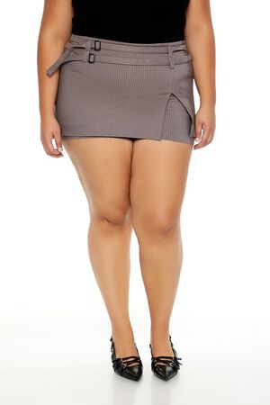 GREY/WHITE Plus Size Pinstriped Micro Mini Skort, image 2