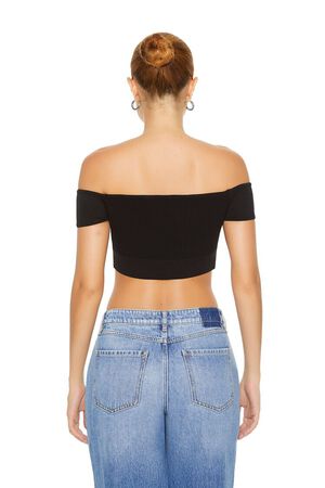 BLACK Sweater-Knit Crop Top, image 3