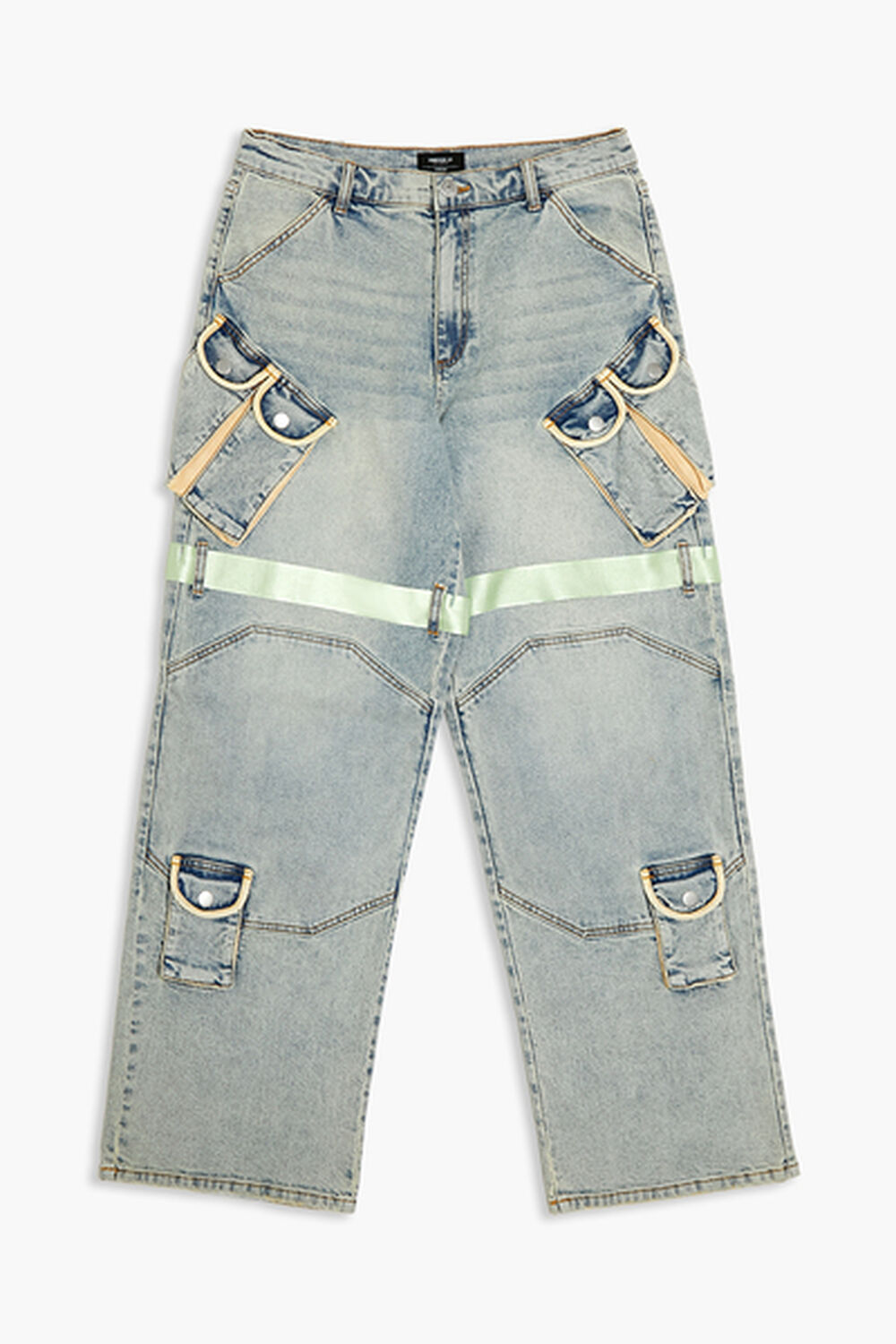 LIGHT DENIM/MULTI Reflective Striped Baggy Cargo Jeans, image 1