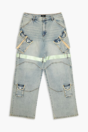 LIGHT DENIM/MULTI Reflective Striped Baggy Cargo Jeans, image 1