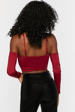 BURGUNDY Bustier Open-Shoulder Crop Top, image 3
