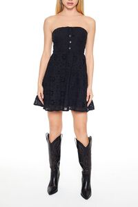 BLACK Strapless Eyelet Bustier Mini Dress, image 5