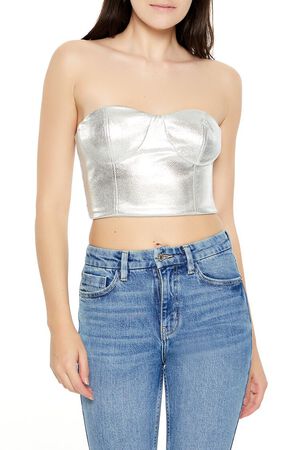 SILVER Metallic Bustier Tube Top, image 1