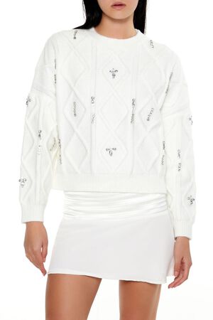 DARK GREY Marled Faux Gem Sweater, image 1
