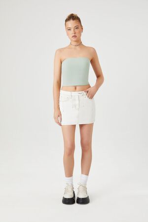 WHITE Seamed Denim Mini Skirt, image 1