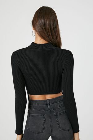 BLACK Ribbed Mock Neck Sweater, image 3