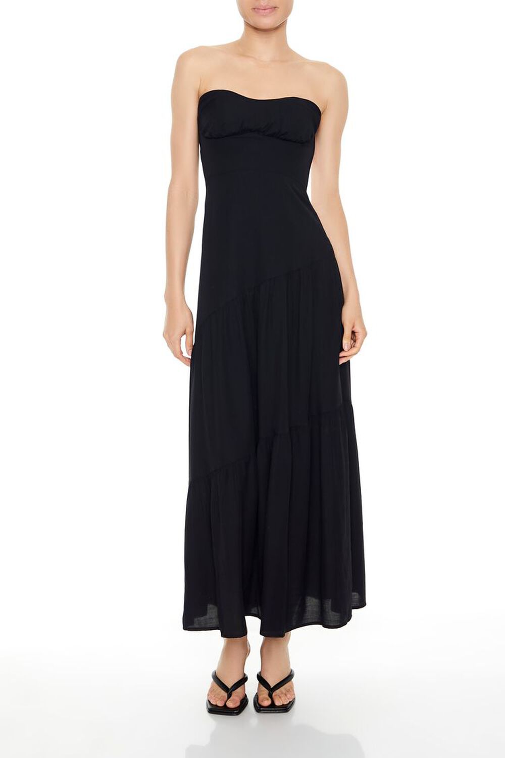 BLACK Strapless Asymmetrical Maxi Dress, image 1