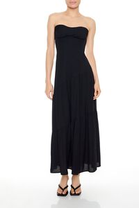 BLACK Strapless Asymmetrical Maxi Dress, image 1