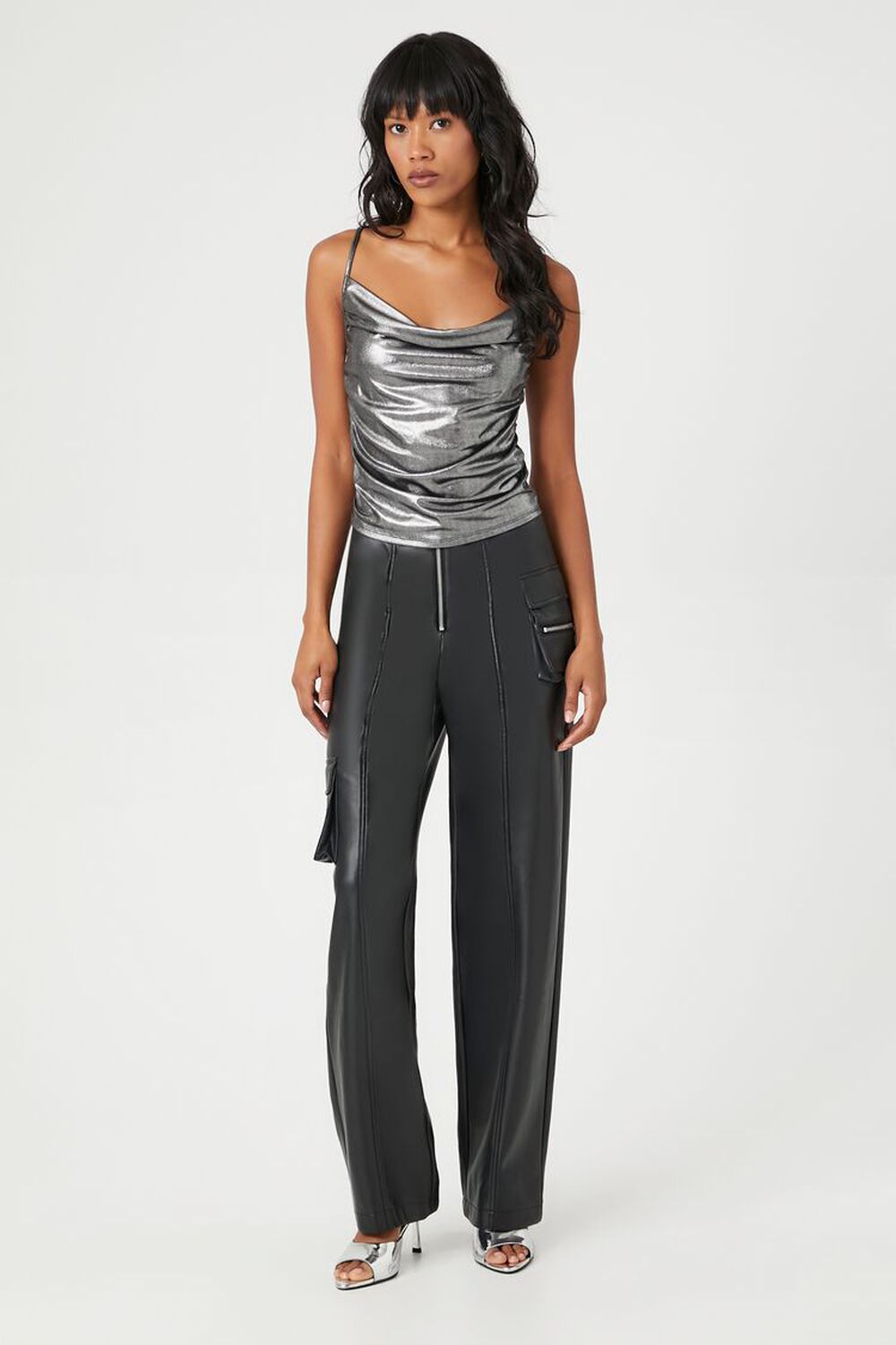 BLACK Faux Leather Cargo Ankle Pants, image 1