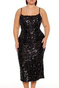 BLACK Plus Size Sequin Cami Midi Dress, image 2