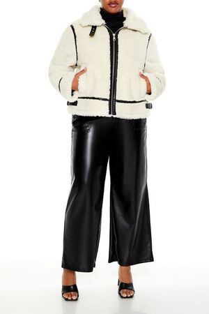 CREAM/MULTI Plus Size Faux Shearling Jacket, image 2
