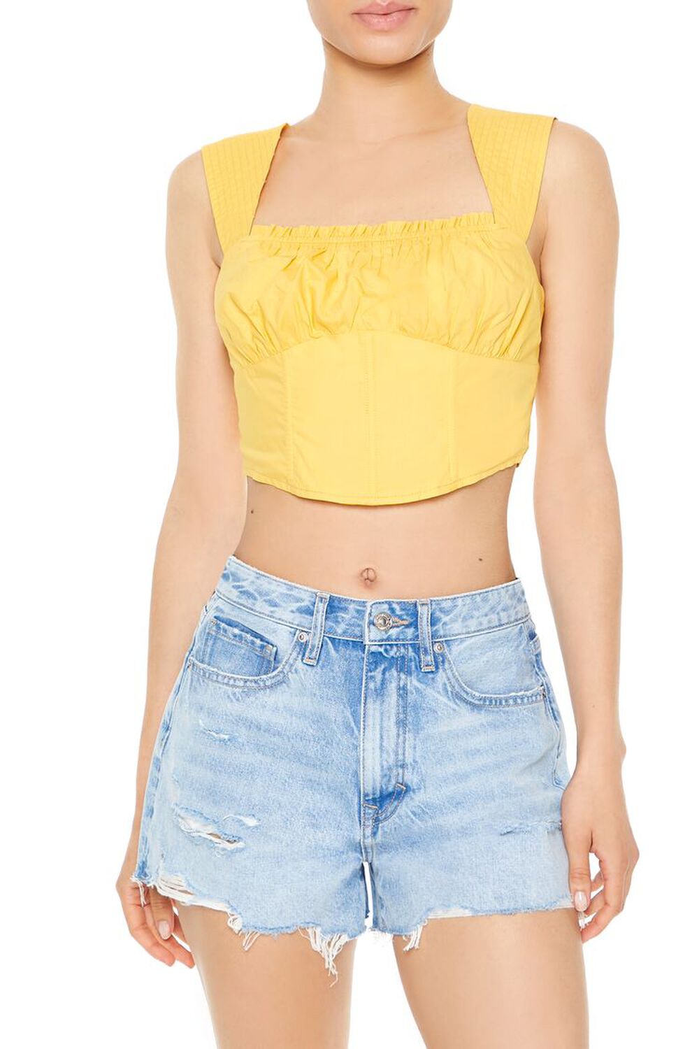 YELLOW Poplin Curved-Hem Crop Top, image 1