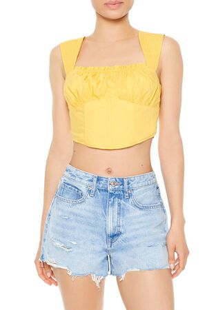 YELLOW Poplin Curved-Hem Crop Top, image 1