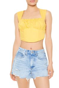 YELLOW Poplin Curved-Hem Crop Top, image 1