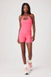 HOT PINK/NEON ORANGE Active Contrast-Seam Halter Top, image 4