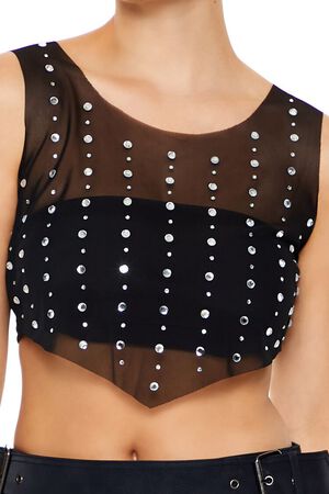 PINK Mesh Faux Gem Crop Top, image 3