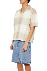 TAUPE/CREAM Plaid Drop-Sleeve Cropped Shirt, image 4