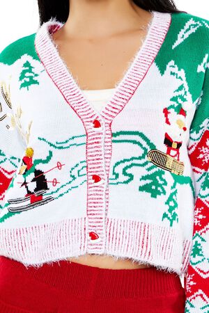 RED/MULTI Snowboarding Santa Cardigan Sweater, image 3