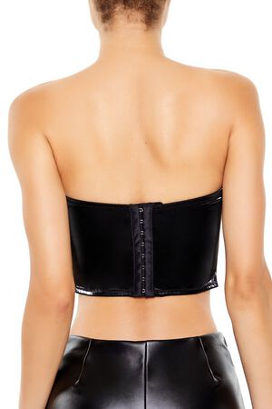 BLACK Faux Leather Lingerie Tube Top, image 3