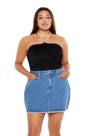 BLACK Plus Size Faux Pearl Halter Bodysuit, image 1