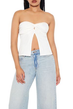 WHITE Twisted Split-Hem Tube Top, image 1