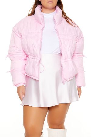SEASHELL PINK Plus Size Cropped Puffer Jacket, image 1