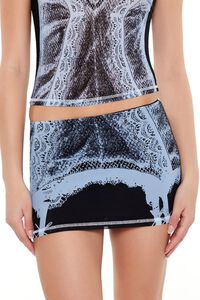 BLACK/MULTI Mesh Garter Graphic Mini Skirt, image 5