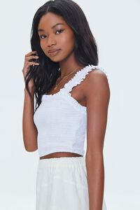 WHITE Smocked Ruffled Cropped Tank Top, image 2