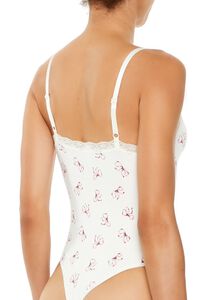 WHITE/HIGH RISK RED Seamless Bow Lingerie Bodysuit, image 5