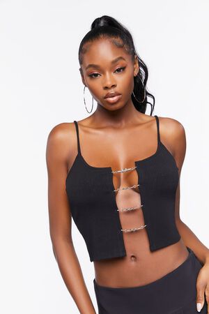 BLACK Rhinestone Heart Ladder Cutout Cami, image 2