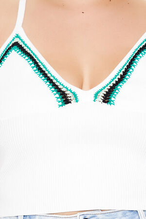 WHITE/MULTI Plus Size Embroidered Sweater-Knit Cami, image 3