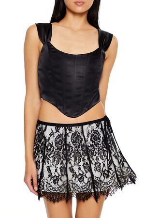 BLACK Corset Satin Crop Top, image 1