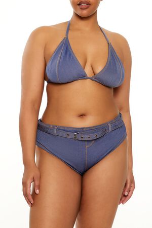 DENIM Plus Size Denim Bikini Bottoms, image 3