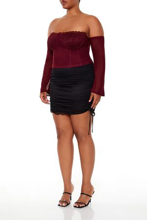 BLACK Plus Size Drawstring Mini Skirt, image 3