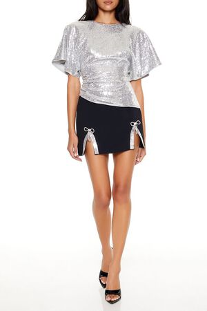 SILVER Sequin Butterfly-Sleeve Top, image 2