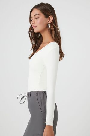 WHITE Jersey V-Neck Bodysuit, image 2