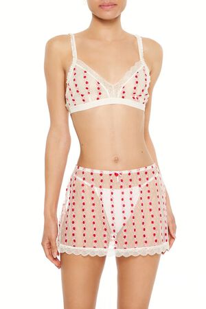 CREAM/MULTI Sheer Floral Ruffle Bralette, image 1