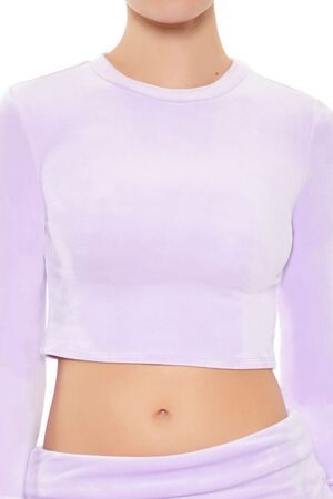 LAVENDER Velour Long-Sleeve Crop Top, image 3
