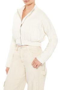 WHITE Quilted Zip-Up Cropped Jacket, image 4