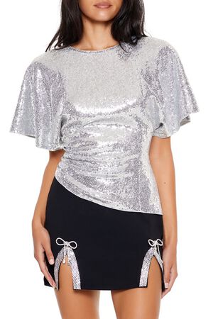 SILVER Sequin Butterfly-Sleeve Top, image 1