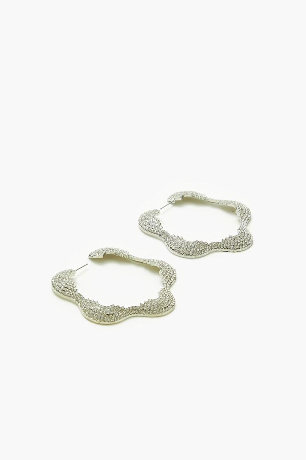 SILVER/CLEAR Rhinestone Floral Hoop Earrings, image 2